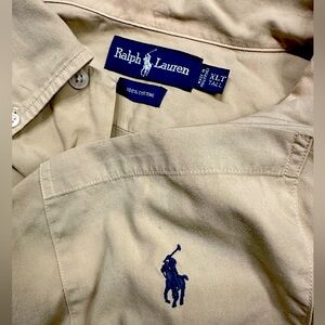 Ralph Lauren XLT Blake Khaki Short Sleeve Button Down Blue Pony